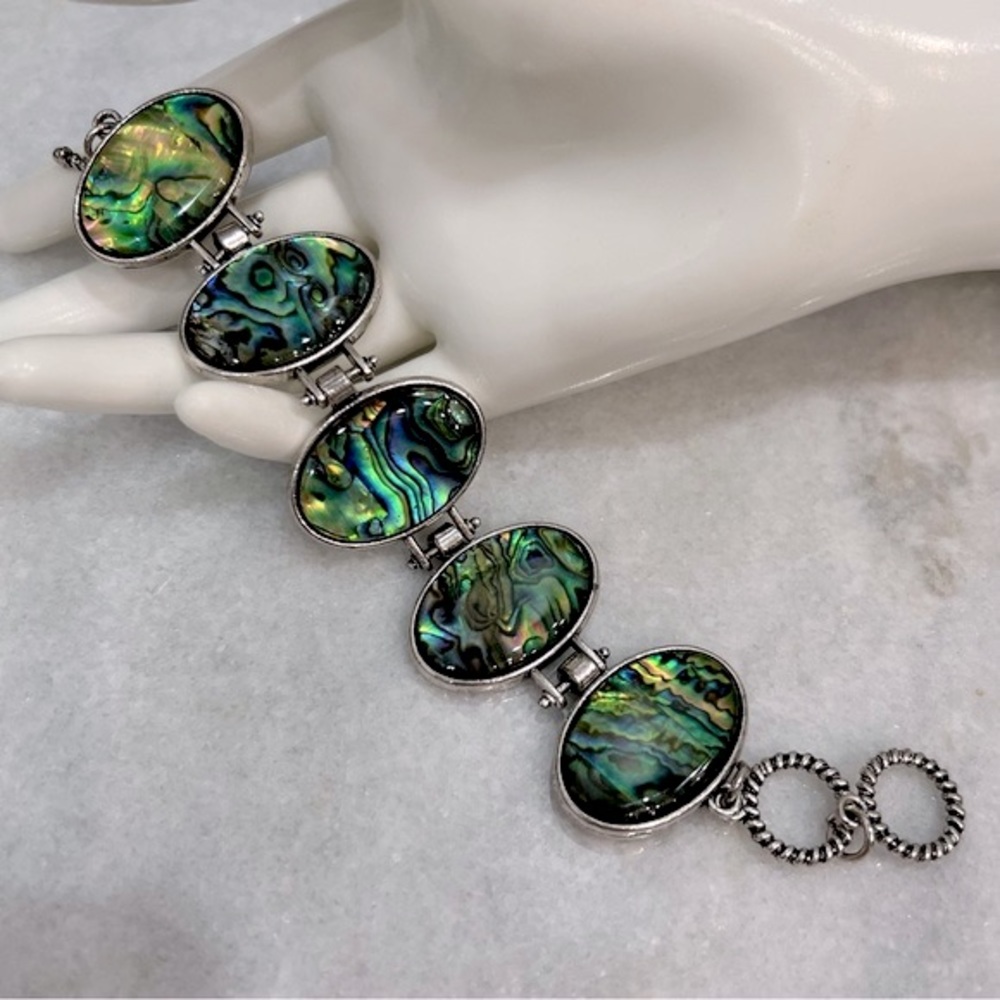 Abalone Shell Silver Toggle Clasp Bracelet - image 1